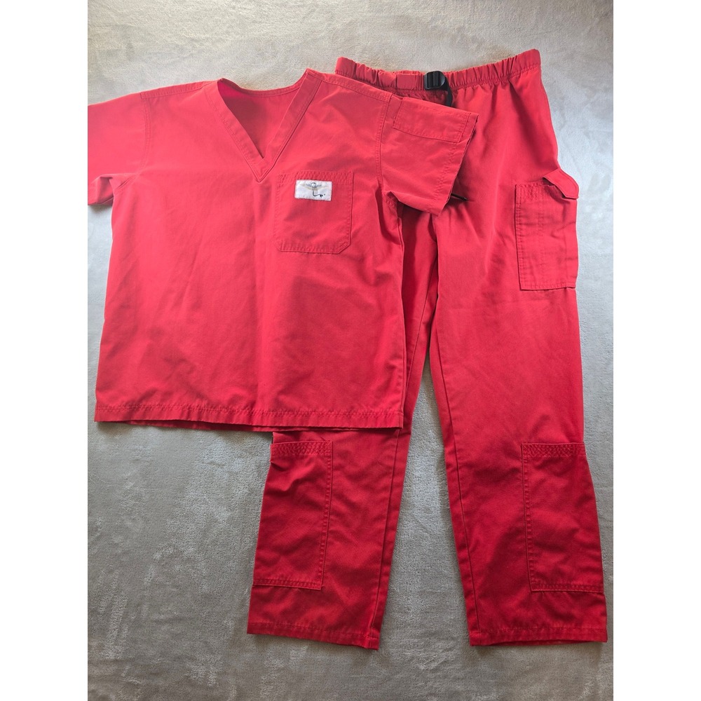Vintage Aviator Scrub Set Red M Cargo Pants Top Nursing Paramedic ER *Read